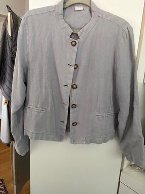 Poetry Light Gray linen Button Jacket